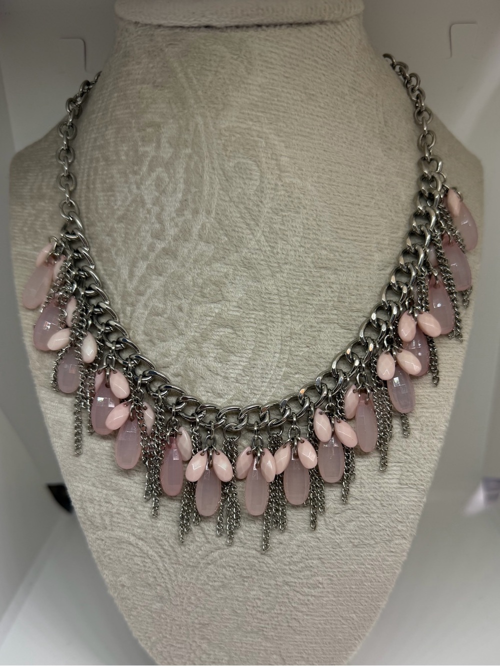Pink and silver tone necklace